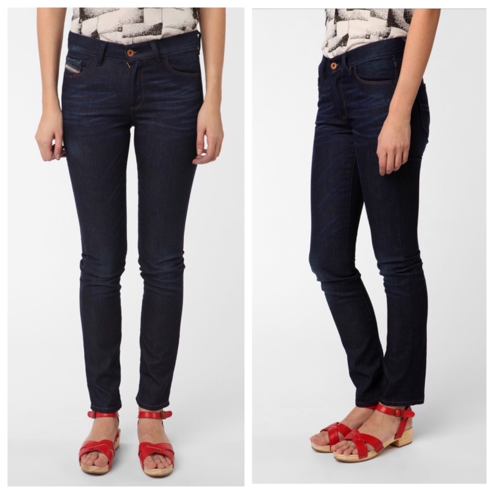 Diesel Hi Vy jeans in dark wash w leather accents